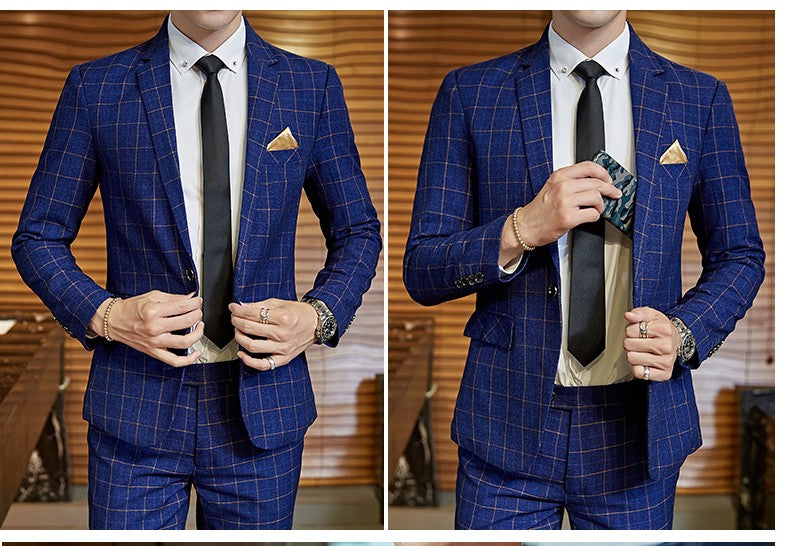 Men's Casual One-Button Plaid Suit Two-Piece Set Business No-Ironing Best Man M-5XL 2025 Fashion Comfortable Fit