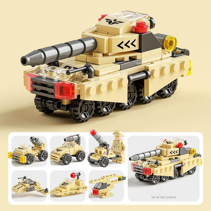6 in 1 Mega City Building Set - Police Car, Fire Truck, Crane, Tank, Helicopter & More, Construction Engineering Toys Gift