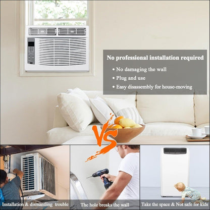 Ar Condicionado de Janela 6000 BTUs Unidade AC 3 em 1 para Janela Funciona como Refrigerador Desumidificador Ventilador com Timer Modo de Sono ECO Instalação