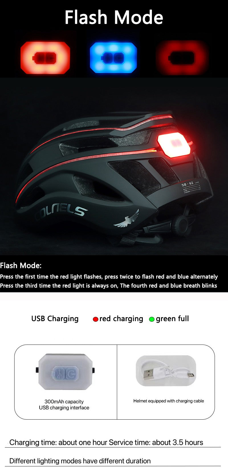 Capacete de Ciclismo Profissional COLNELS com Lanterna Traseira USB e Barra de Luz para Ciclismo de Estrada e Esportes ao Ar Livre