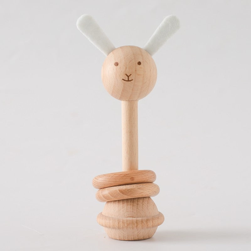 Baby Wooden Montessori Toys Cartoon Animal Rabbit Crocodile Blocks Rattle Puzzle Game Wooden Ring Newborn Rattle Teethering Toys