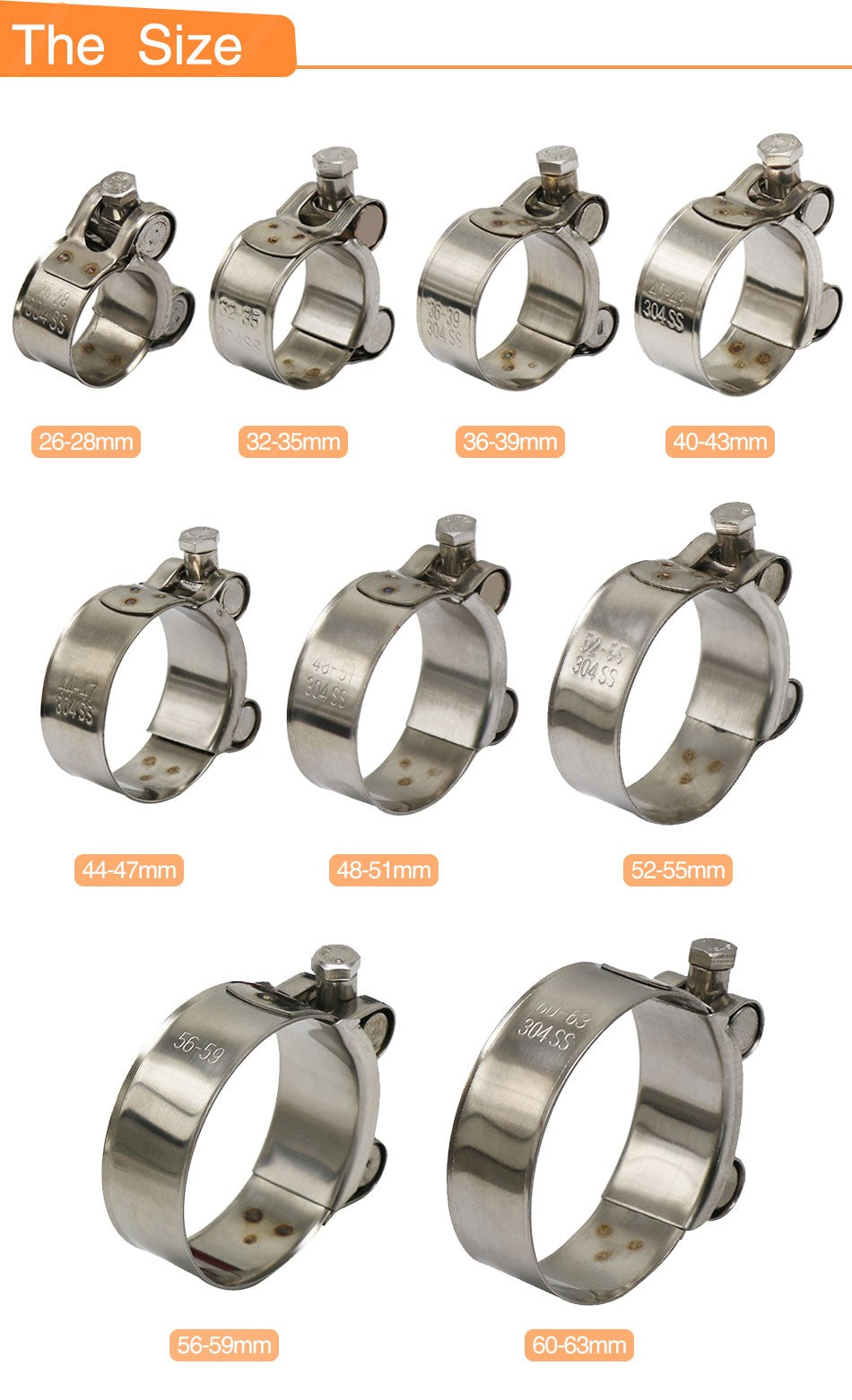 ZSDTRP 26-63mm Stainless Steel Motorcycle Exhaust Clamp Clip For Slip-on Motorcycle Muffler Clamp Kit