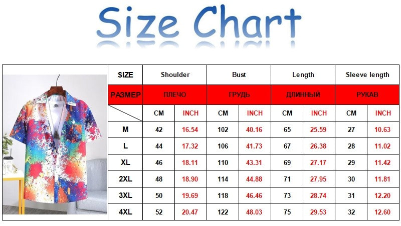 Y2K Men Oversize Street Fashion Summer Daily Shirt Hawaiian Splash-ink Print Casual Loose Short Sleeve Beach Shirts For Man Tops