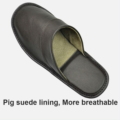 Genuine Cow Leather Slippers Homes in indoor slipper Spring Autumn summer men women elderly non-slip casual single Slides shoes