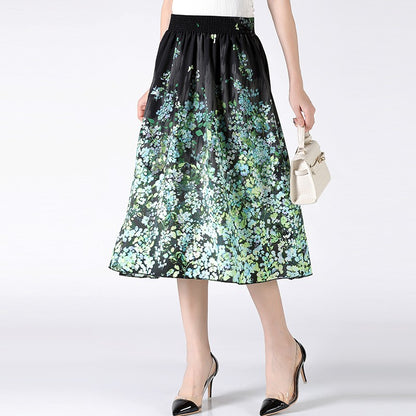 Women's Plus Size Half Skirt 2024 Summer New Bohemian Style Printed Pleated Skirt Fashionable Spring Women's Clothing