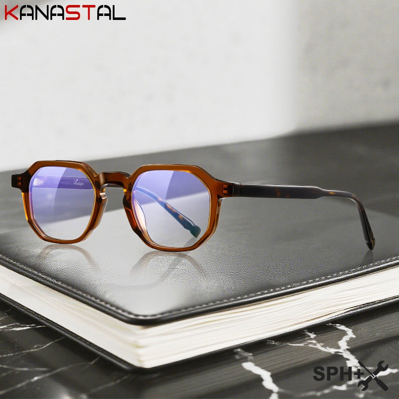 Óculos de Leitura com Prescrição para Homens Acetato Miopia Óculos Femininos Bloqueio de Luz Azul Lentes CR39 Armação de Óculos para Computador Ponta de Caneta