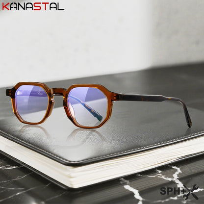 Óculos de Leitura com Prescrição para Homens Acetato Miopia Óculos Femininos Bloqueio de Luz Azul Lentes CR39 Armação de Óculos para Computador Ponta de Caneta