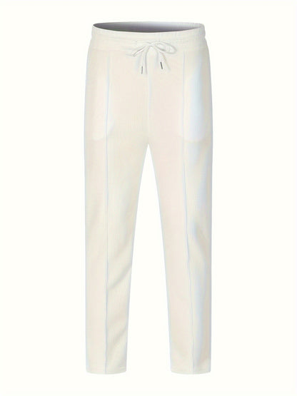 Calça Masculina Casual de Waffle de Cintura Média Calça Leve e Elegante Adequada para Todas as Estações