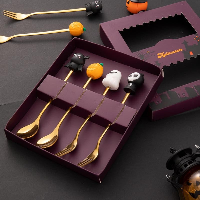 Conjunto de Talheres de Aço Inoxidável Halloween - Colher de Café Colher de Sobremesa Garfo de Fruta - Acessórios de Festa Temática