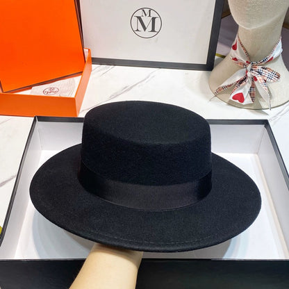 Fedora Chapéu de Copa Reta Chapéu de Outono/Inverno Chapéu RB Britânico Francês Chapéu de Copa Reta Chapéu Punk Jazz Chapéu de Aba Larga Gorras ??