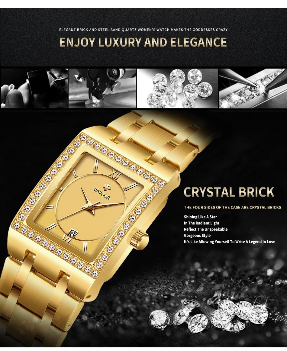 WWOOR Top Brand Luxury New Ladies Diamond Watch Fashion Square lady Wrist Watch Simple Women Dress Small Watch Relogio Feminino