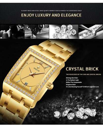 WWOOR Top Brand Luxury New Ladies Diamond Watch Fashion Square lady Wrist Watch Simple Women Dress Small Watch Relogio Feminino