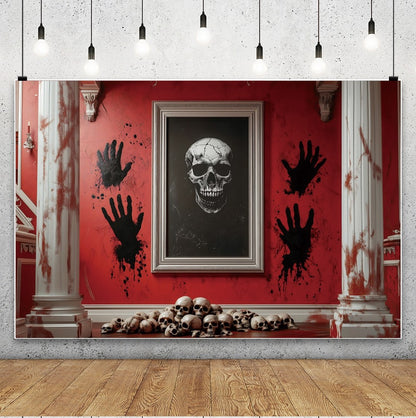 Halloween Photography Backdrops Medieval Castle Palace Horror Red Wall Curtain Skull Adults Portrait Decoration Photo Background