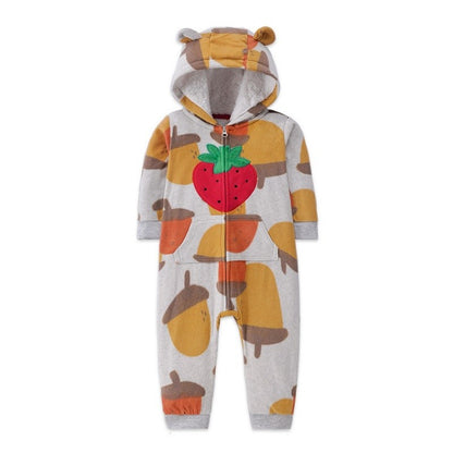Infant Baby Romper 2024 Spring Autumn Warm Babi Boy Girl Clothes Coral Fleece Hooded Babe Girl Animal Jumpsuit