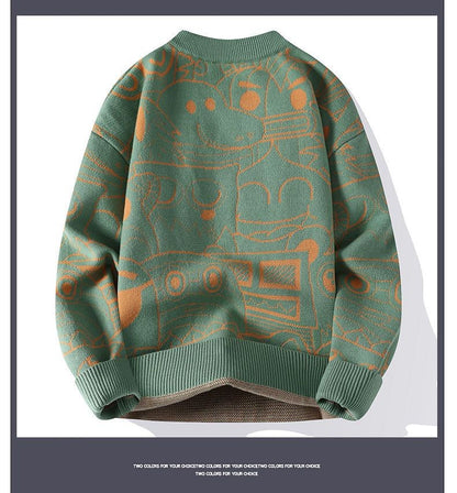 Autumn and Winter High School Students' Trendy Versatile Thick Bottom Sweater Knitted with Velvet Warm Fashion Men's Sweater
