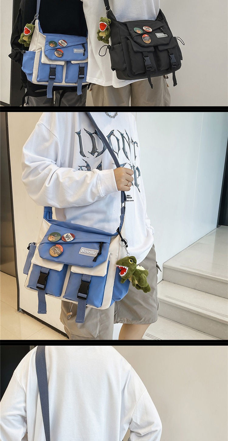 Japanese Simple Messenger Bag Student Nylon Waterproof Canvas Handbag Shoulder Crossbody Bags for Women Men Satchels Bolsas