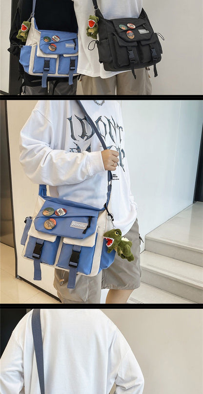 Japanese Simple Messenger Bag Student Nylon Waterproof Canvas Handbag Shoulder Crossbody Bags for Women Men Satchels Bolsas