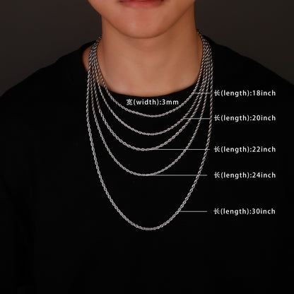 Colares de Corrente de Corda 2/3/4/5/6 MM para Homens Mulheres Elos Torcidos Sigapore Gargantilha Joia Básica Casual Punk Rock Aço Inoxidável