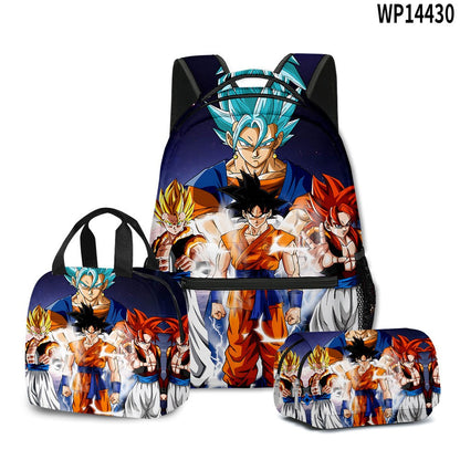 3D Print Dragon Ball Large Capacity Backpack Set Goku Super Saiyan GT Z Lunch Bag Pencil Case for Boys School Travel Picnic 20L