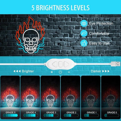 Paredes de Neon Chama de Crânio Decoradas com LEDs de Halloween Reguláveis, Alimentadas por USB, Decorações de Festa de Halloween para Caverna Masculina, Bar, Clube, Sala de Jogos