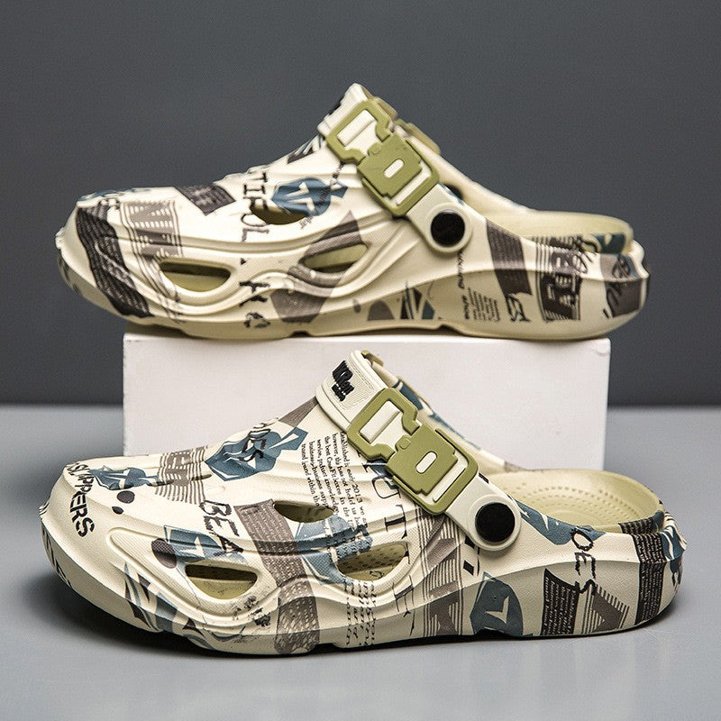 Men's Sports Sandals Eva Light Soft Comfortable Men's Beach Sandals Fashion Platform Buckle Slip-on Graffiti Slippers for Men