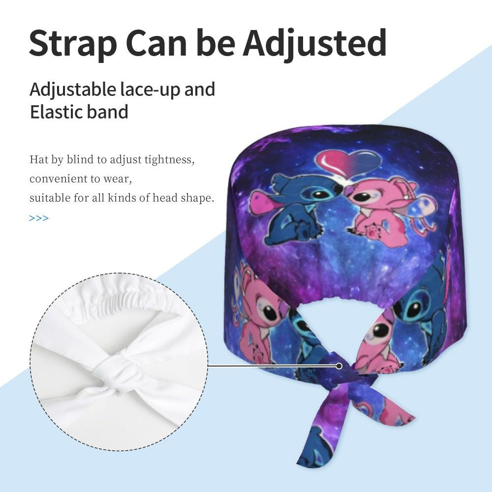 Custom Retro Cartoon Cleaning Working Cap Comfortable  Stitch Ohana Scrub Cap Surgicals Hat Nurse Scrubs Hat For Dentist