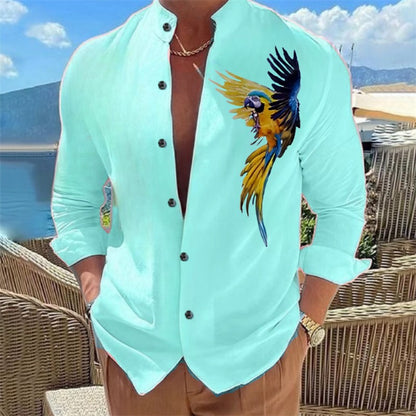 Men's shirt buckle shirt Hawaiian clothing 3D printing 9 color animal parrot fashion casual long sleeves comfortable fabrics