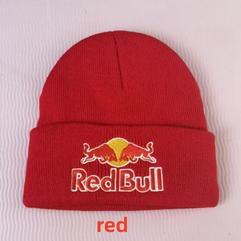 Embroidered Red Bull Knitted hat Beanie Winter Hat Unisex Warm Cap for Men And Women Red Bull Unclimbed Urine Hat