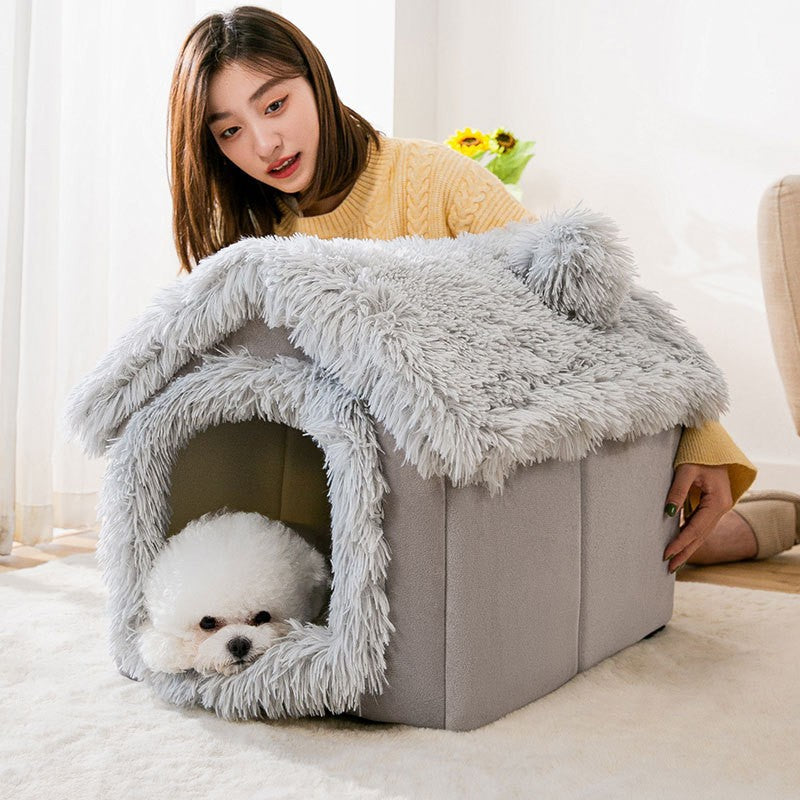 Casinha de Cachorro Grande Interna Macia Confortável, Cama para Filhotes Removível, Toca para Cães Pequenos, Tapete Quente de Inverno para Dormir, Portátil