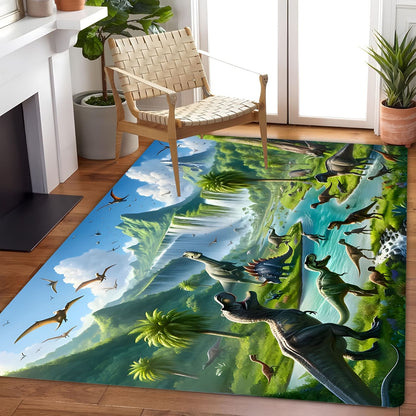 Dinosaur World doormat - A vibrant prehistoric scene in children's rooms, perfect for home decor and dinosaur enthusiasts