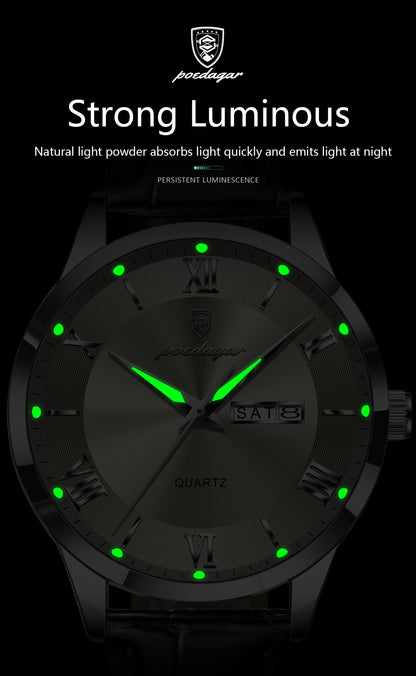 POEDAGAR Top Luxury Watch For Men Military Waterproof Luminous Date Week Man Wristwatch Leather Men's Quartz Watches Sport Reloj