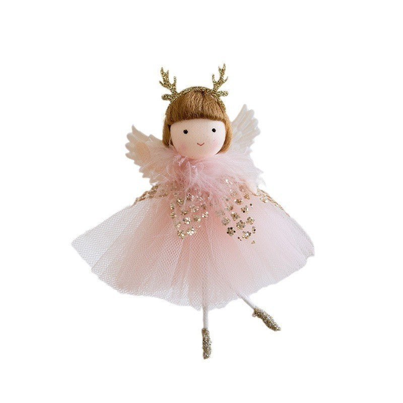 Christmas mesh skirt antlers angel girl doll pendant Christmas tree decoration small pendant children New Year gift