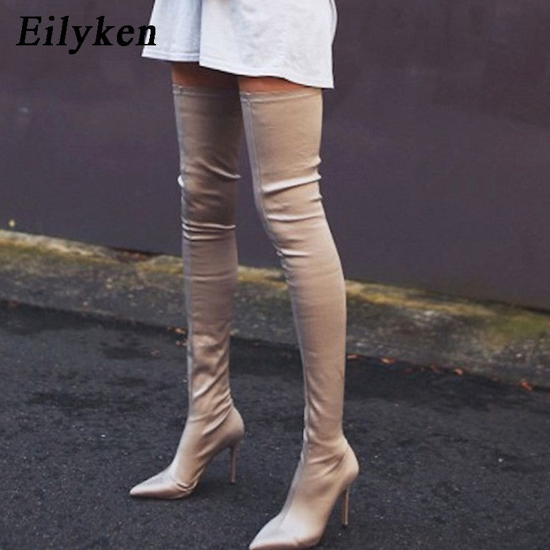 Eilyken Thigh High Over The Knee Elastic Stretch Boots Women  Sexy Thin Heels Sock Long Boots Mujer