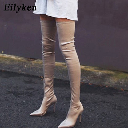 Eilyken Thigh High Over The Knee Elastic Stretch Boots Women  Sexy Thin Heels Sock Long Boots Mujer