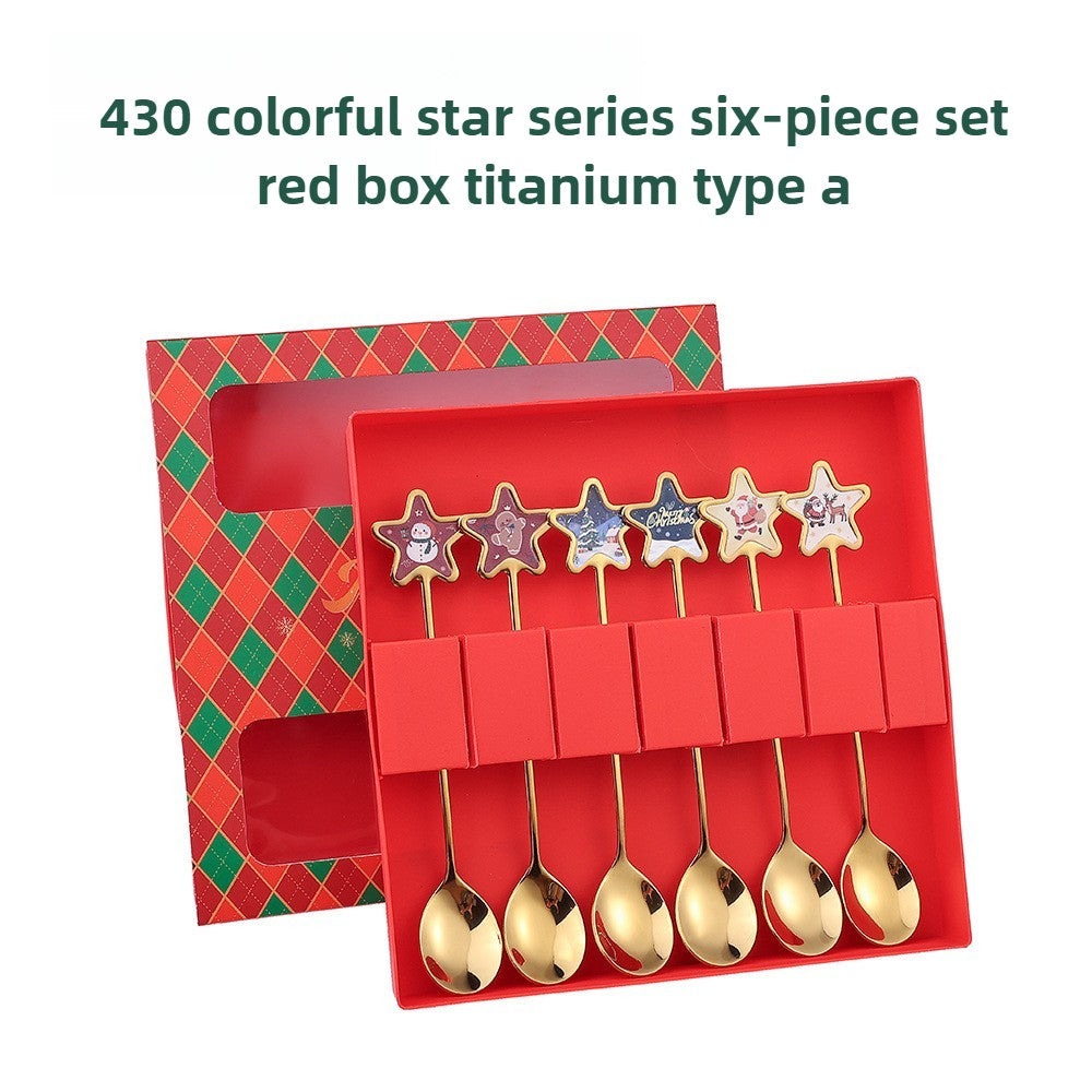 Conjunto de Talheres com Tema Natalino Aço Inoxidável Faca Garfo Colher com Desenho Animado Criativo Conjunto de 2/4/6 Peças Presente de Fim de Ano Decoração de Talheres