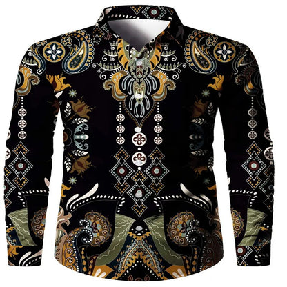 Men's black and red long sleeved shirt with fashionable Pegasus print button up shirt - long sleeved, lapel, non elastic fabric,