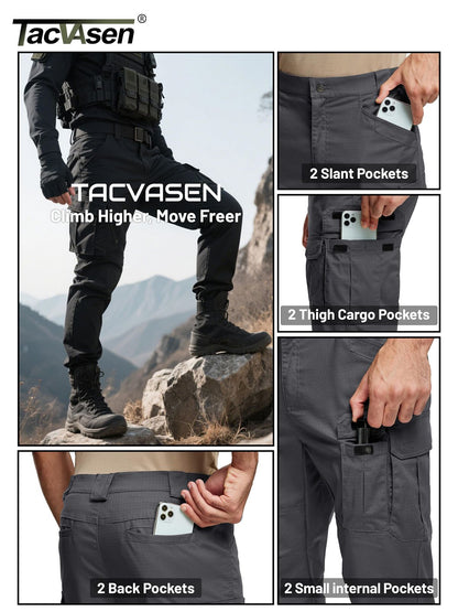 TACVASEN Mens Lightweight Hiking Pants Waterproof Ripstop Lightweight Breathable Stretch Work Tactical Outdoor Trousers 8 Pocket