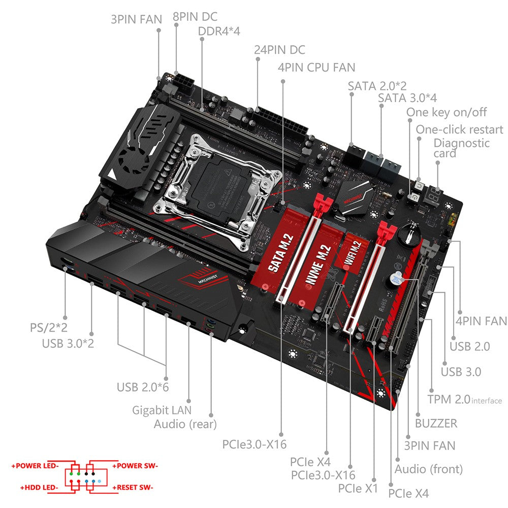 Conjunto de placa-mãe MACHINIST X99 MR9A PRO MAX LGA2011-3 CPU Xeon E5 2690 V3 e kit de memória DDR4 32GB NVME M.2 SATA Quatro canais