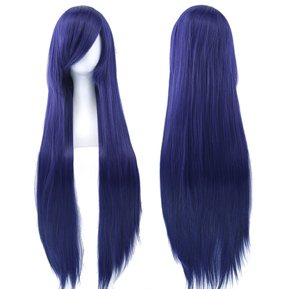 Soowee 80cm Cabelo Sintético Comprido Branco Roxo Perucas Cosplay Festa Preto Cabelo Liso Peruca Postiça para Mulheres