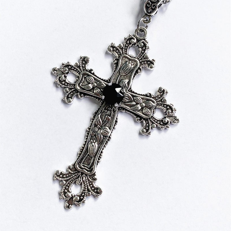 Gothic Big Zircon Cross Necklace Unisex Y2K Irregular Goth Large Cross Pendant Necklaces  for Men Women Couple Necklace Jewelry