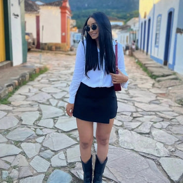 MUJER 2025 Asymmetric Skort For Women Black High Waist Mini Skirt Shorts Women C