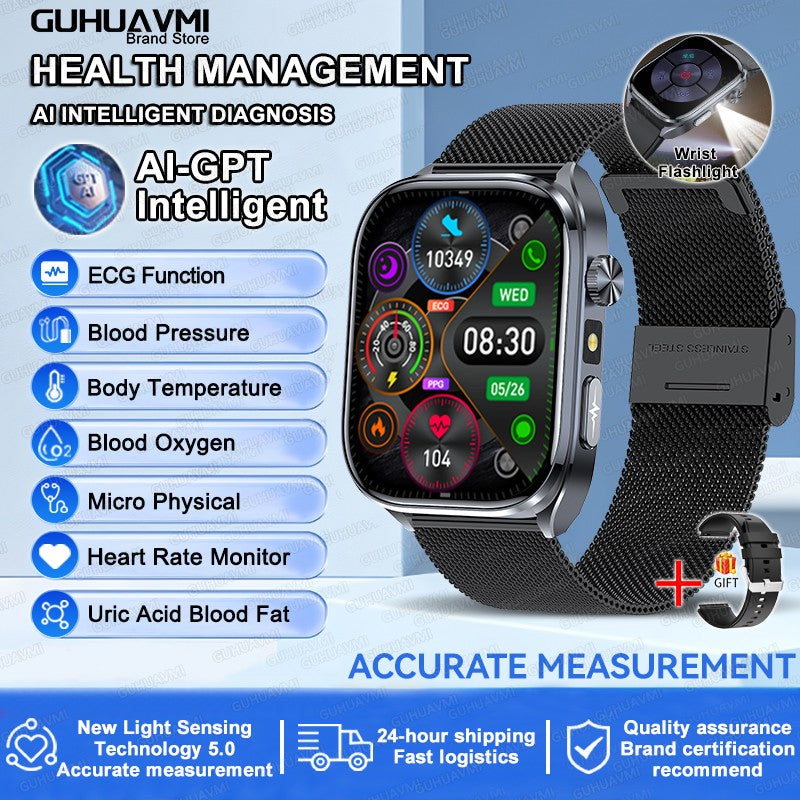2025 Novo Smartwatch Masculino AI Diagosis ECG Saúde Pressão Arterial Lipídio Ácido Úrico AI-GPT Respostas Inteligentes Saúde Smartwatch Para Homens