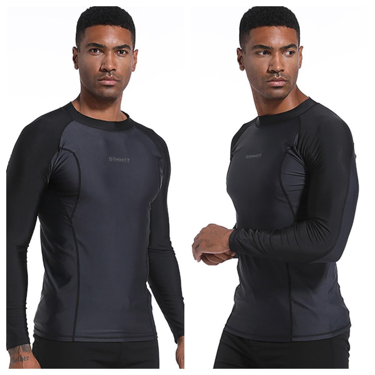 DEMMET Mens Swimwear Long Sleeve Rash Guard Swimming Surf T-Shirt UV Protection Quick Dry Beach Tight Surf Diving Clothes 120KG