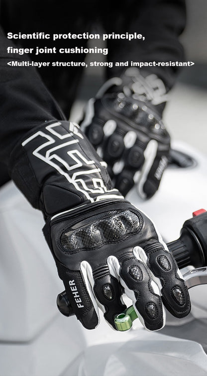 Luvas de Inverno FEHER para Moto Couro Touchscreen Quente Impermeável Junta de Dedo em Fibra de Carbono Luvas de Motociclismo