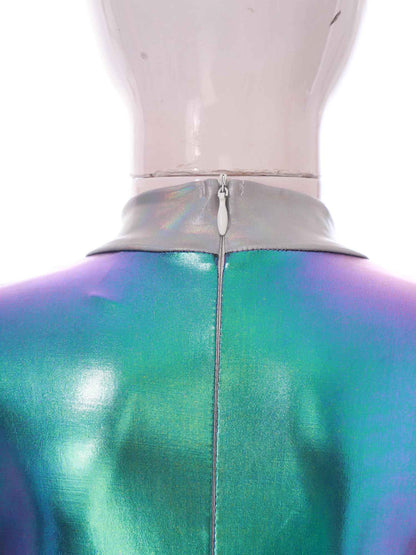 Kids Alien Cosplay Costume Outfits Boys Girls Metallic Shiny Alien Jumpsuit Halloween Full Length Bodysuit with Hair Hoop Suit