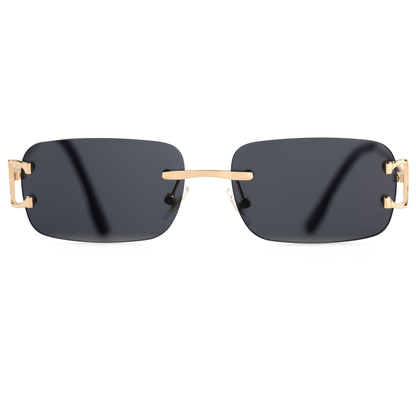 HBK Retro Rimless Sunglasses For Women Men Small Square Gold Frame Brand Design Tea Shades Rectangle UV400 Zonnebril Eyewear