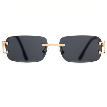 HBK Retro Rimless Sunglasses For Women Men Small Square Gold Frame Brand Design Tea Shades Rectangle UV400 Zonnebril Eyewear