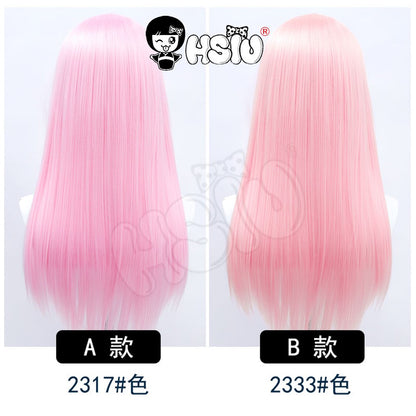 ?HSIU Brand?26 Colors 60cm Long Straight Hair Pink Gray  White purple Black pink Fiber synthetic wig + Free brand wig net