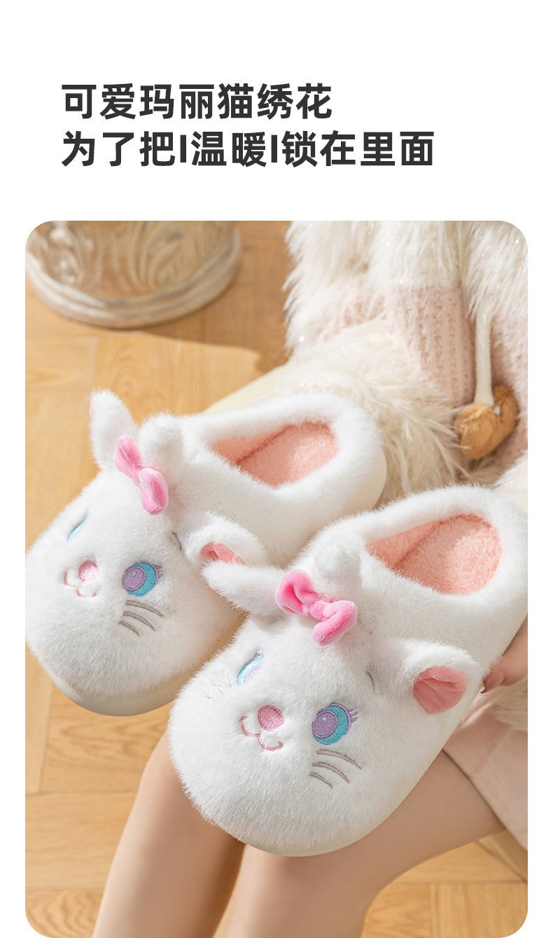 Princesa Cute Mary Gato Chinelos de Algodão Peludo Mulheres Chinelos de Casa Inverno Chinelos de Pelúcia Slides Chinelos de Interior Fofos Sapatos Encantadores