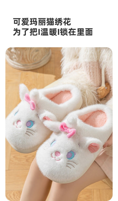 Princesa Cute Mary Gato Chinelos de Algodão Peludo Mulheres Chinelos de Casa Inverno Chinelos de Pelúcia Slides Chinelos de Interior Fofos Sapatos Encantadores